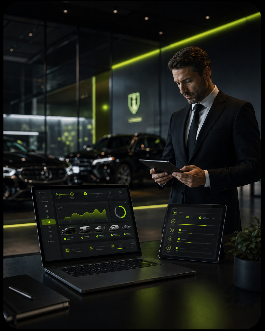 Dealer reviewing registration progress on a laptop dashboard